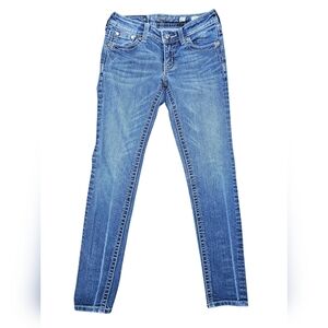 Miss Me Jeans Skinny JP548952 Women's Sz 27 Embroidered Bedazzled Blue Jeans